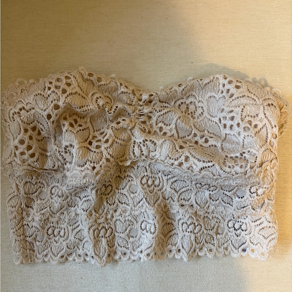 Aerie Lace Strapless Bandeau Top in Light Beige